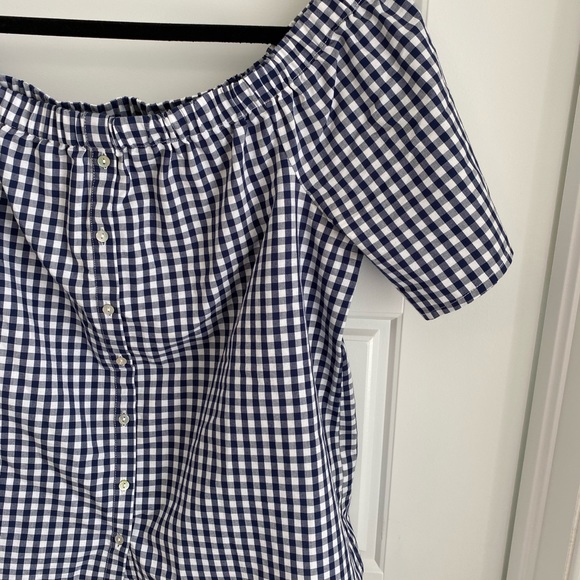 Blue Gingham Off-The-Shoulder Blouse - Picture 3 of 8